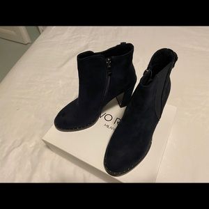 Navy Blue Suede Booties